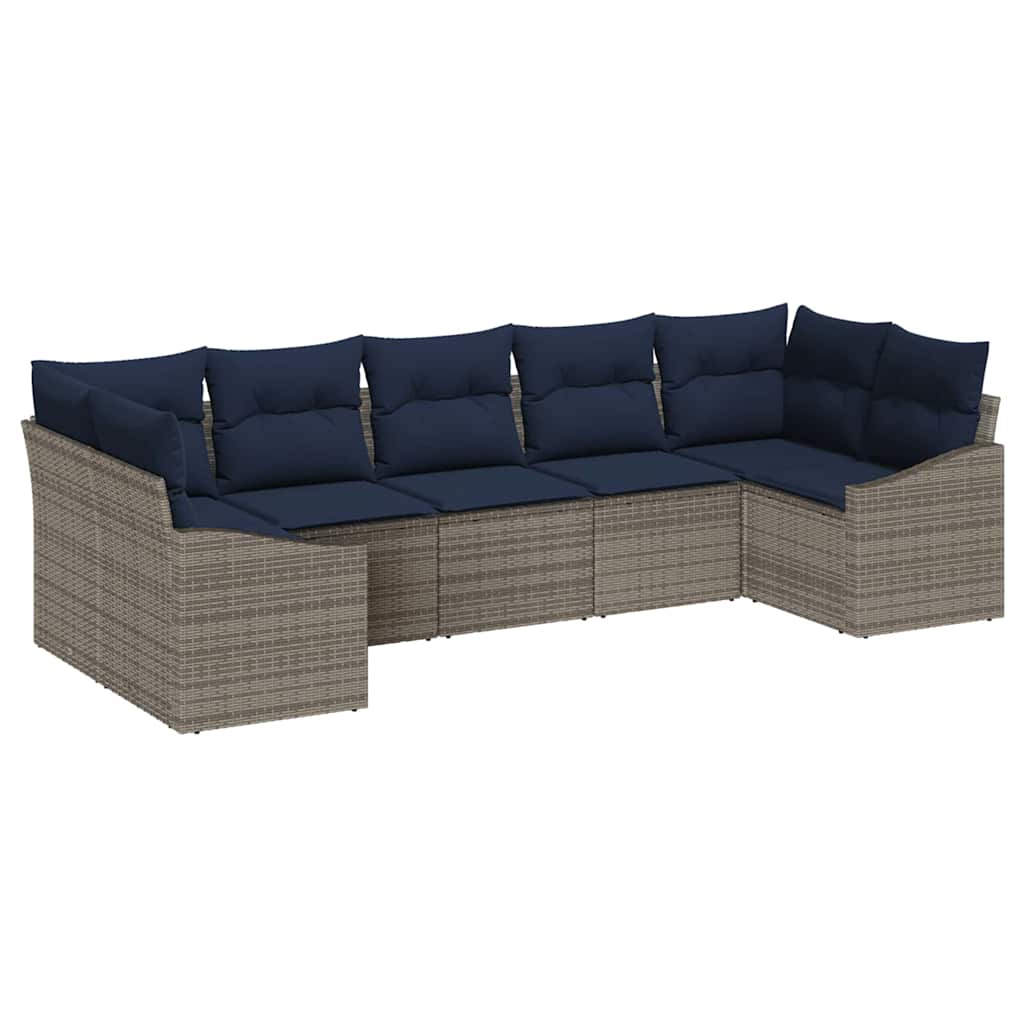Set Divano da Giardino 7 pcs Grigio e Blu Navy polyrattan | homemem39