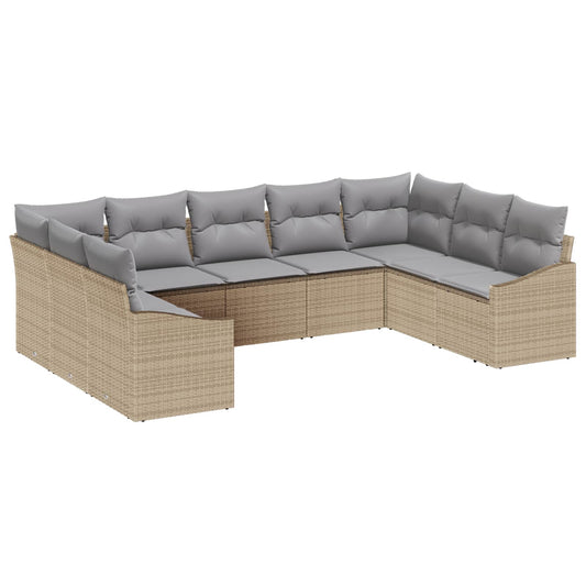Set Divano da Giardino 9 pcs Beige e Grigio Chiaro polyrattan