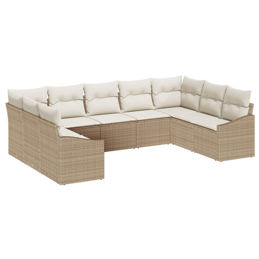 Set Divano da Giardino 9 pcs Beige e Crema polyrattan