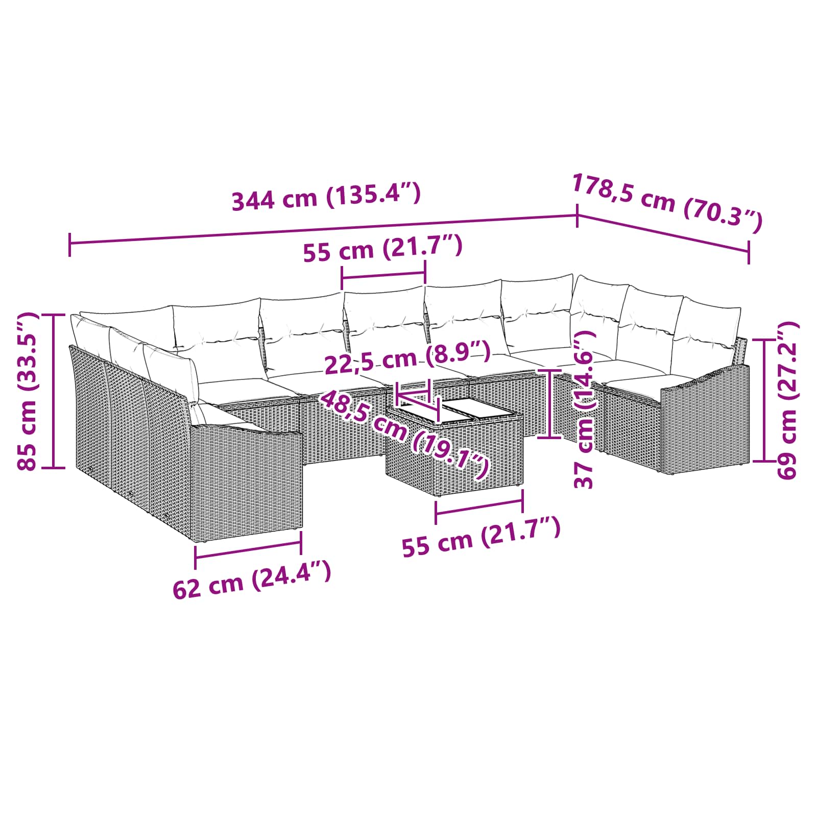 Set Divano da Giardino Beige e Crema polyrattan | homemem39