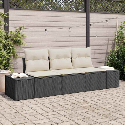 Set Divano da Giardino 3 pcs Nero e Crema polyrattan