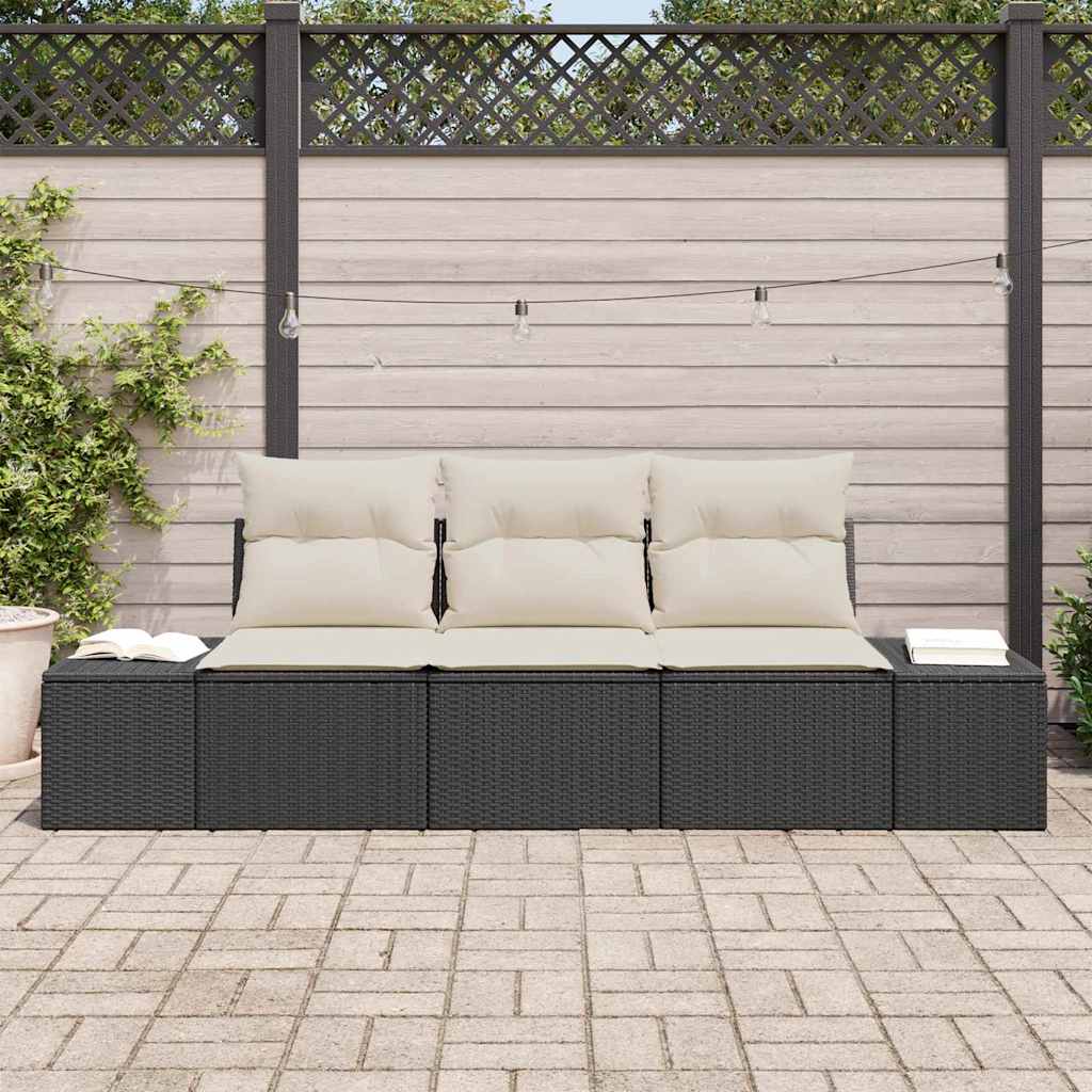 Set Divano da Giardino 3 pcs Nero e Crema polyrattan | homemem39