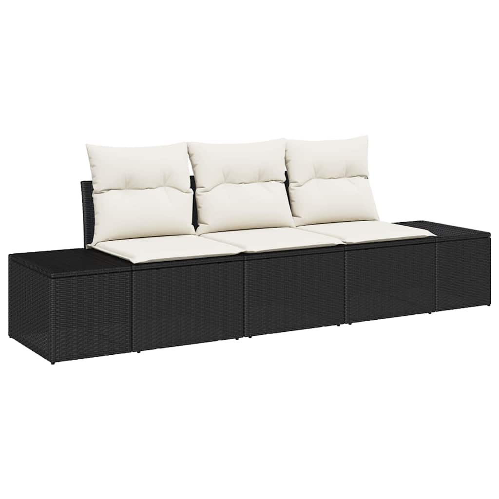 Set Divano da Giardino 3 pcs Nero e Crema polyrattan | homemem39