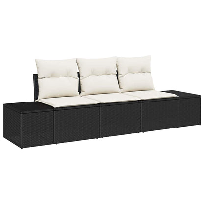Set Divano da Giardino 3 pcs Nero e Crema polyrattan | homemem39