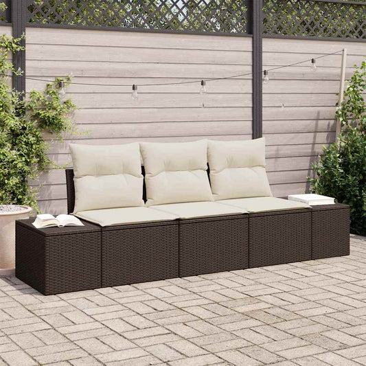 Set Divano da Giardino 3 pcs Marrone e Crema polyrattan