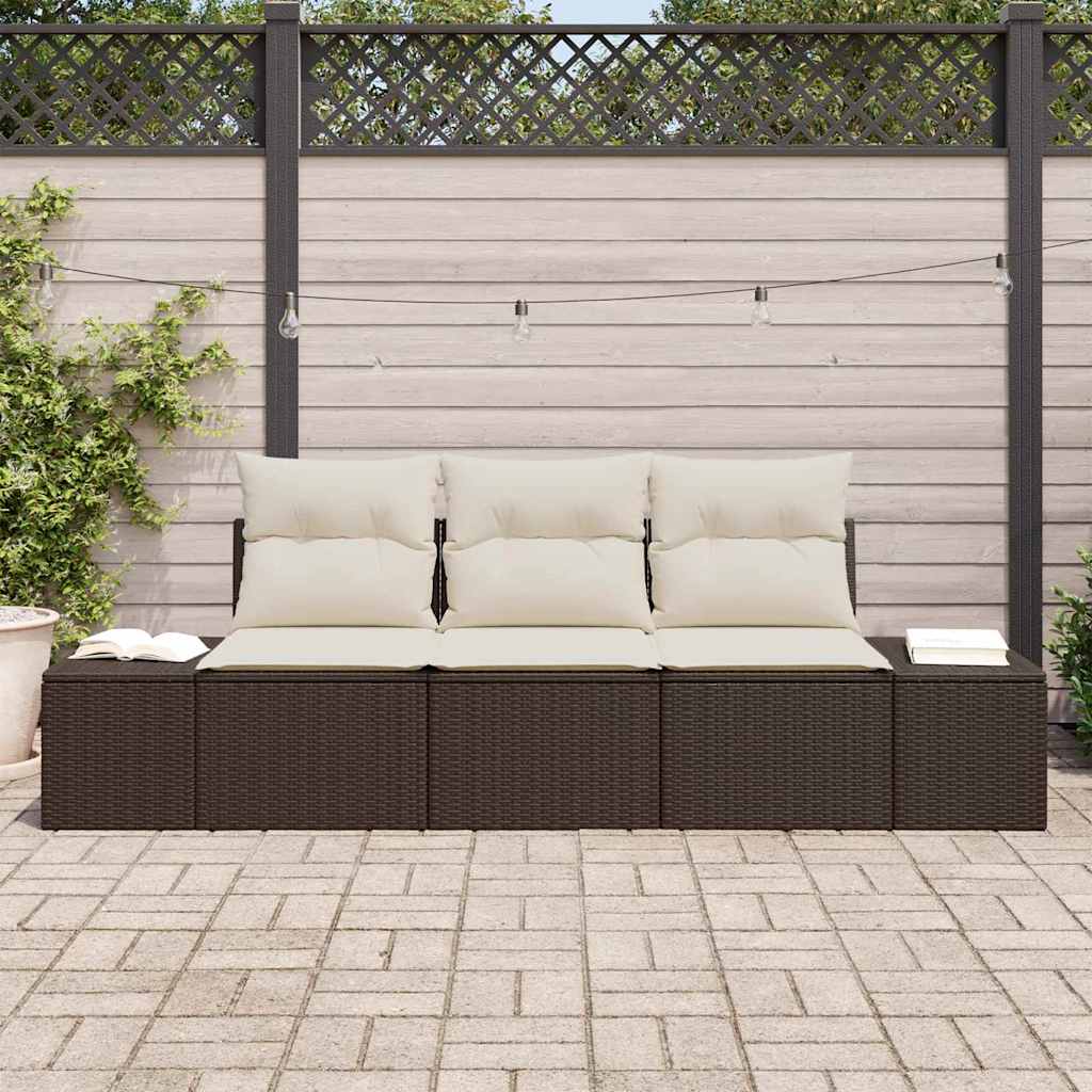 Set Divano da Giardino 3 pcs Marrone e Crema polyrattan | homemem39
