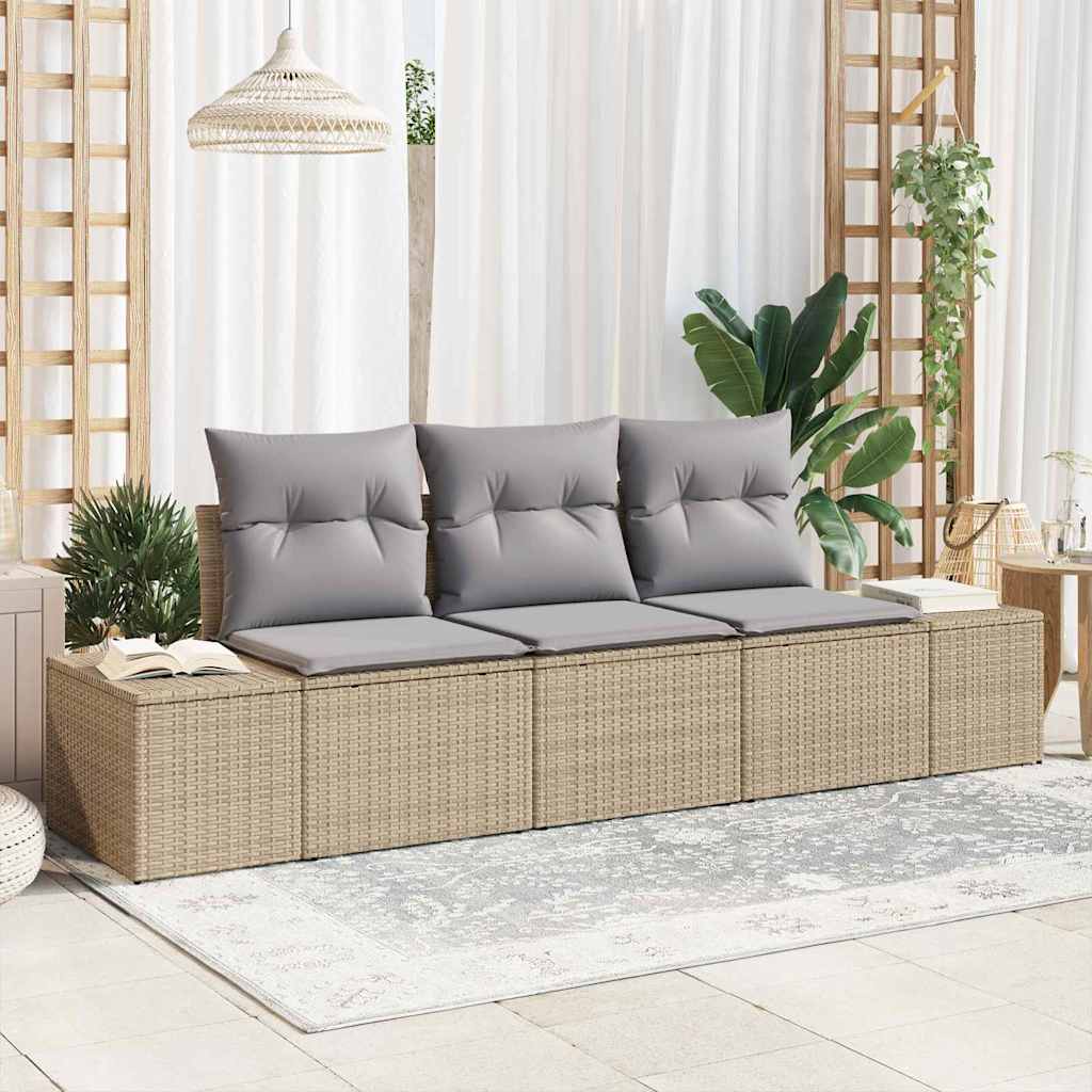 Set Divano da Giardino 3 pcs Beige e Grigio Chiaro polyrattan