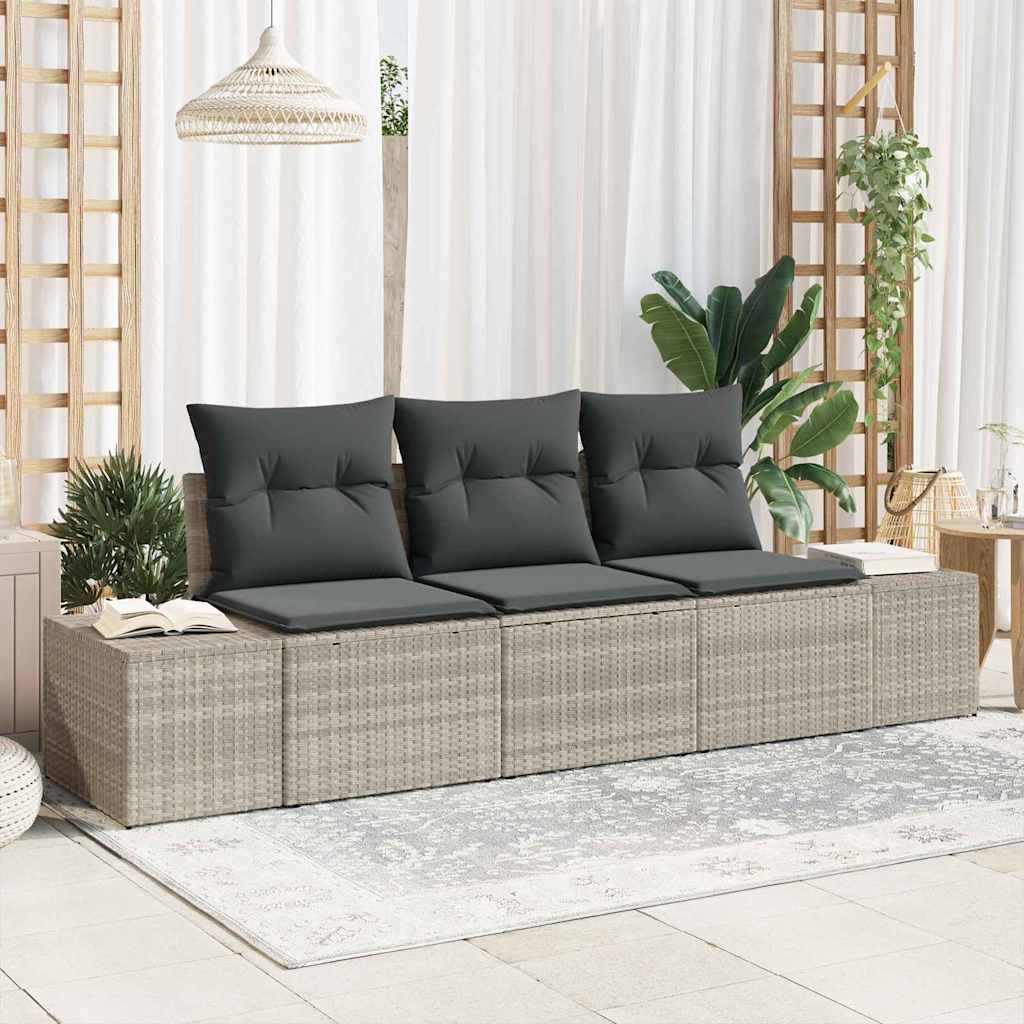 Set Divano da Giardino 3 pcs Grigio chiaro polyrattan