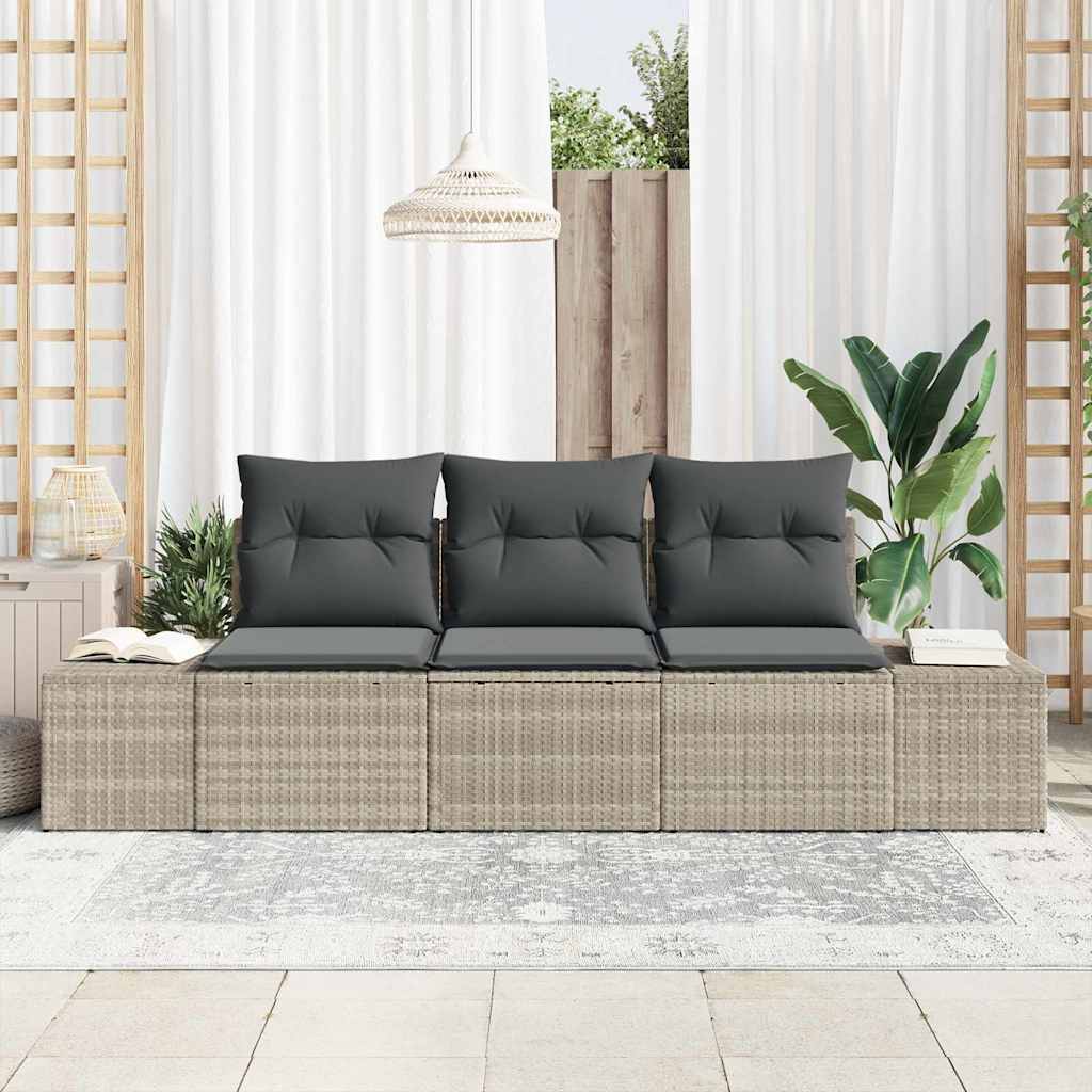 Set Divano da Giardino 3 pcs Grigio chiaro polyrattan