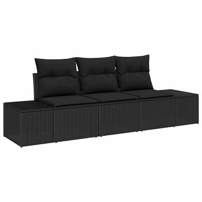 Set Divano da Giardino con archiviazione 3 pcs Nero polyrattan | homemem39