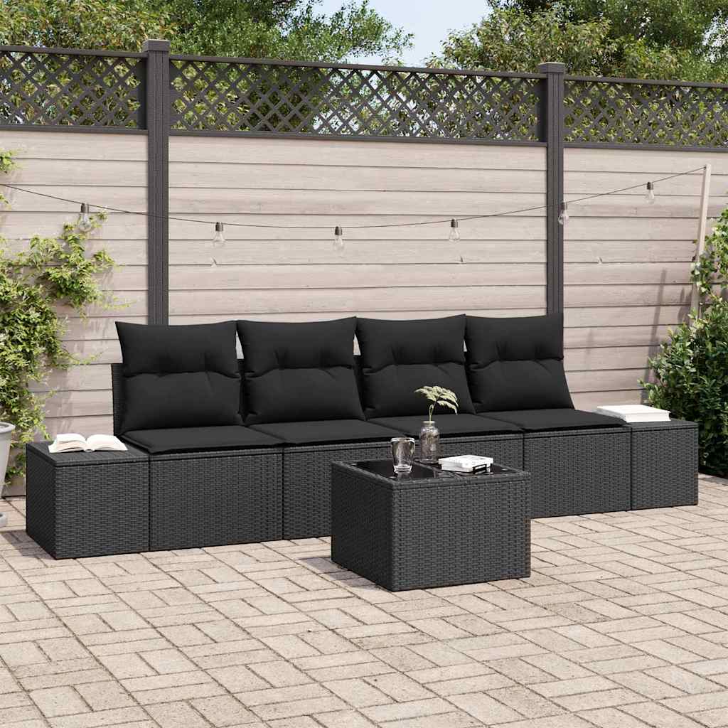 Set Divano da Giardino con cuscino 5 pcs Nero 55 x 55 x 37 cm - homemem39