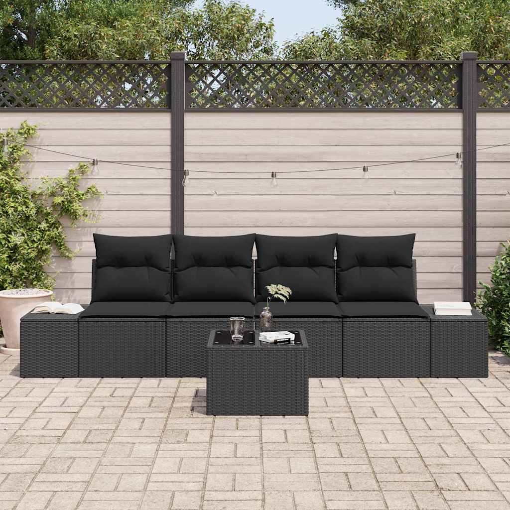 Set Divano da Giardino con cuscino 5 pcs Nero 55 x 55 x 37 cm - homemem39