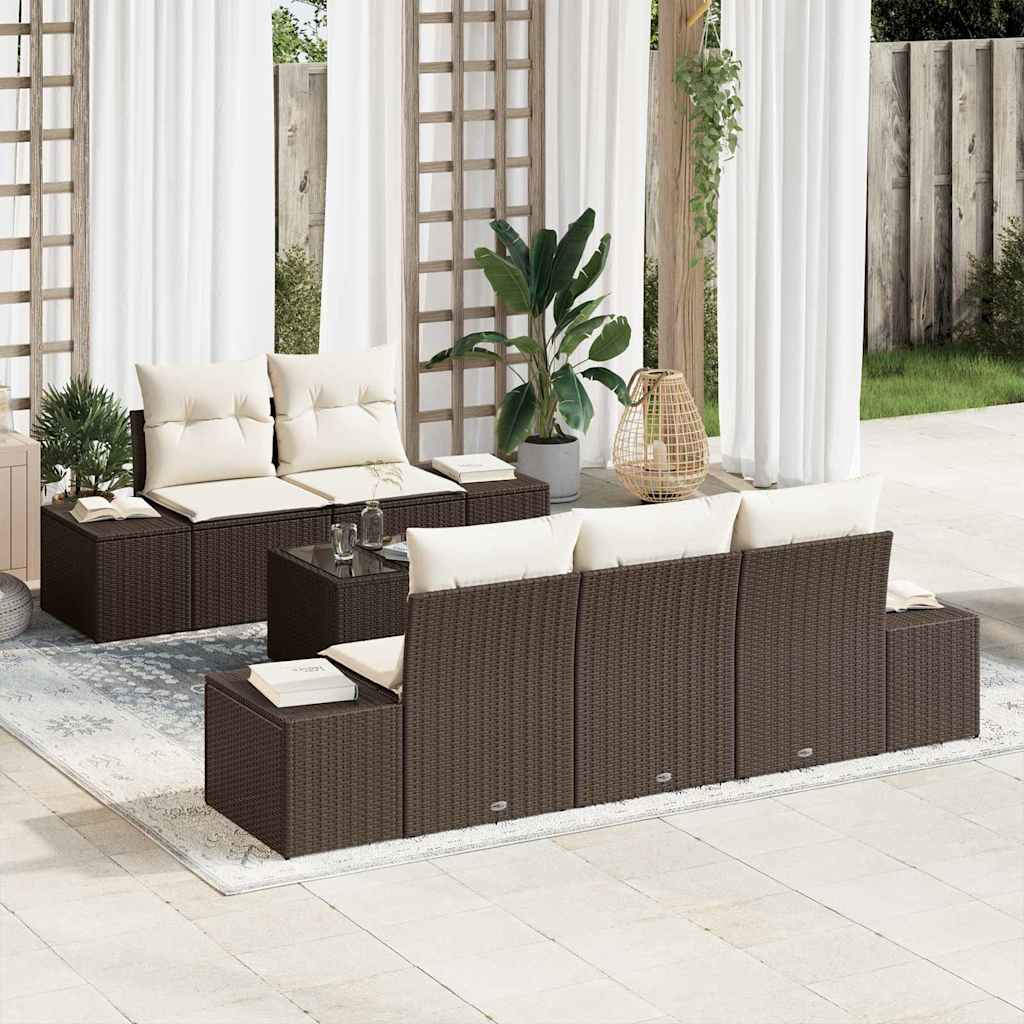 Set Divano da Giardino 6 pcs Marrone e Crema 55 x 55 x 37 cm - homemem39