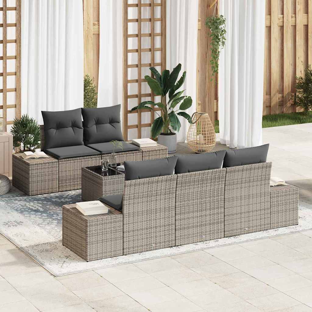 Set Divano da Giardino con cuscino 6 pcs Grigio 55 x 55 x 37 cm - homemem39