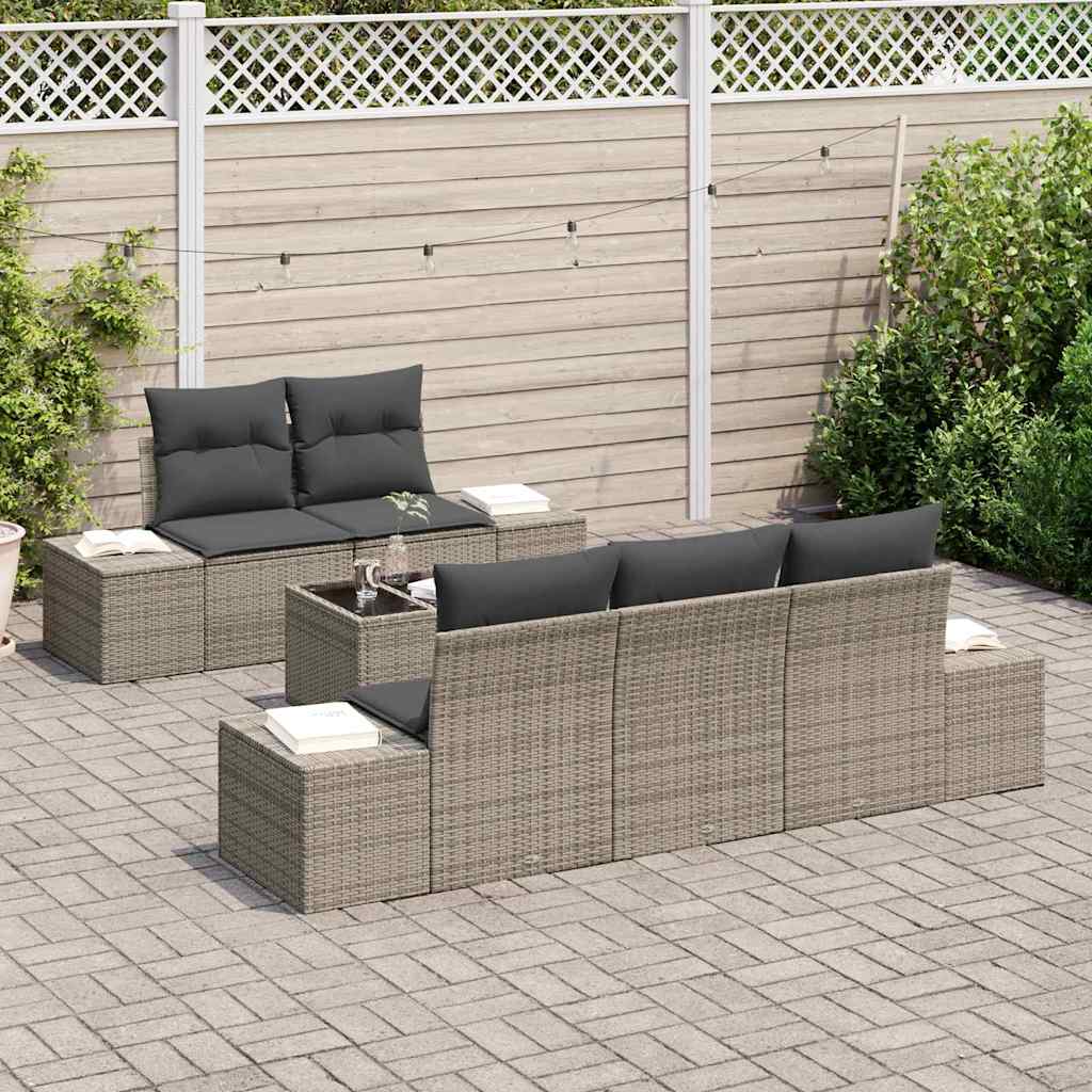 Set Divano da Giardino con cuscino 6 pcs Grigio 55 x 55 x 37 cm - homemem39