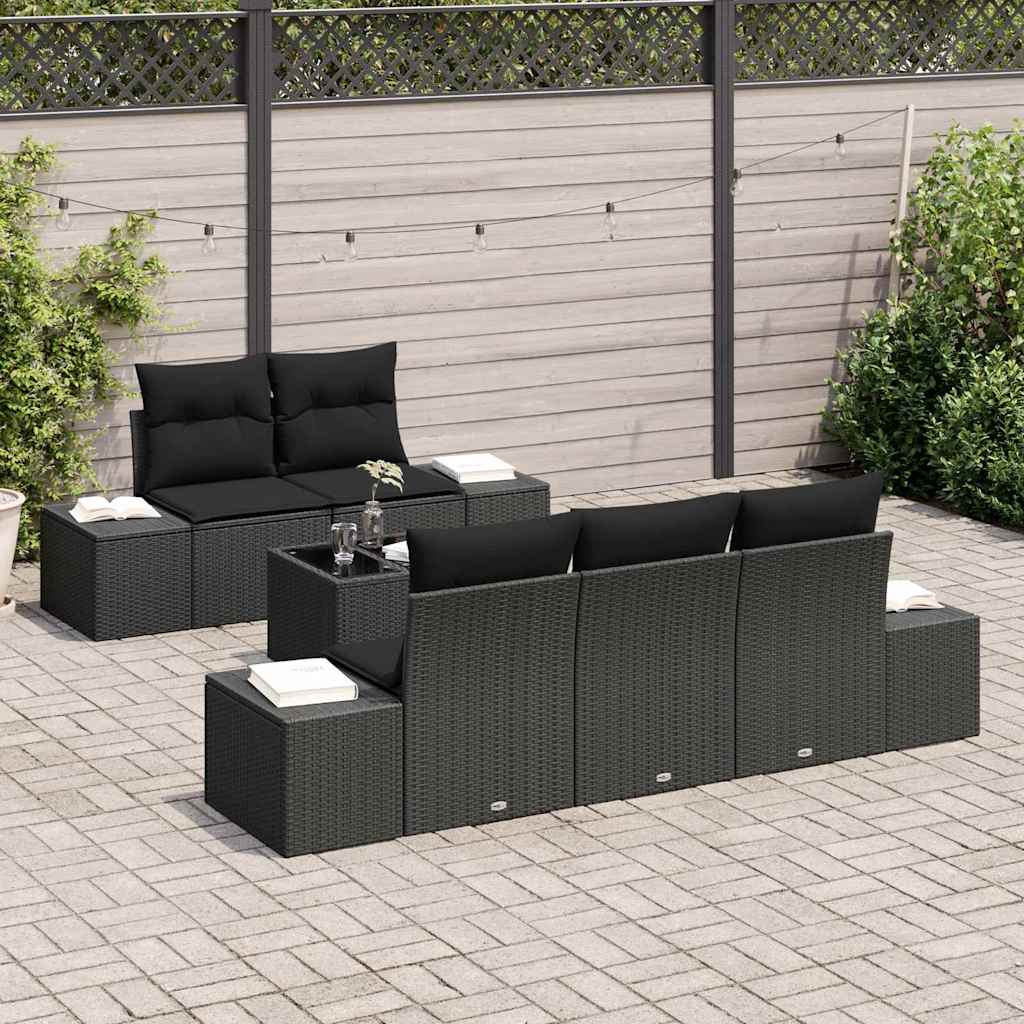 Set Divano da Giardino con cuscino 6 pcs Nero 55 x 55 x 37 cm - homemem39