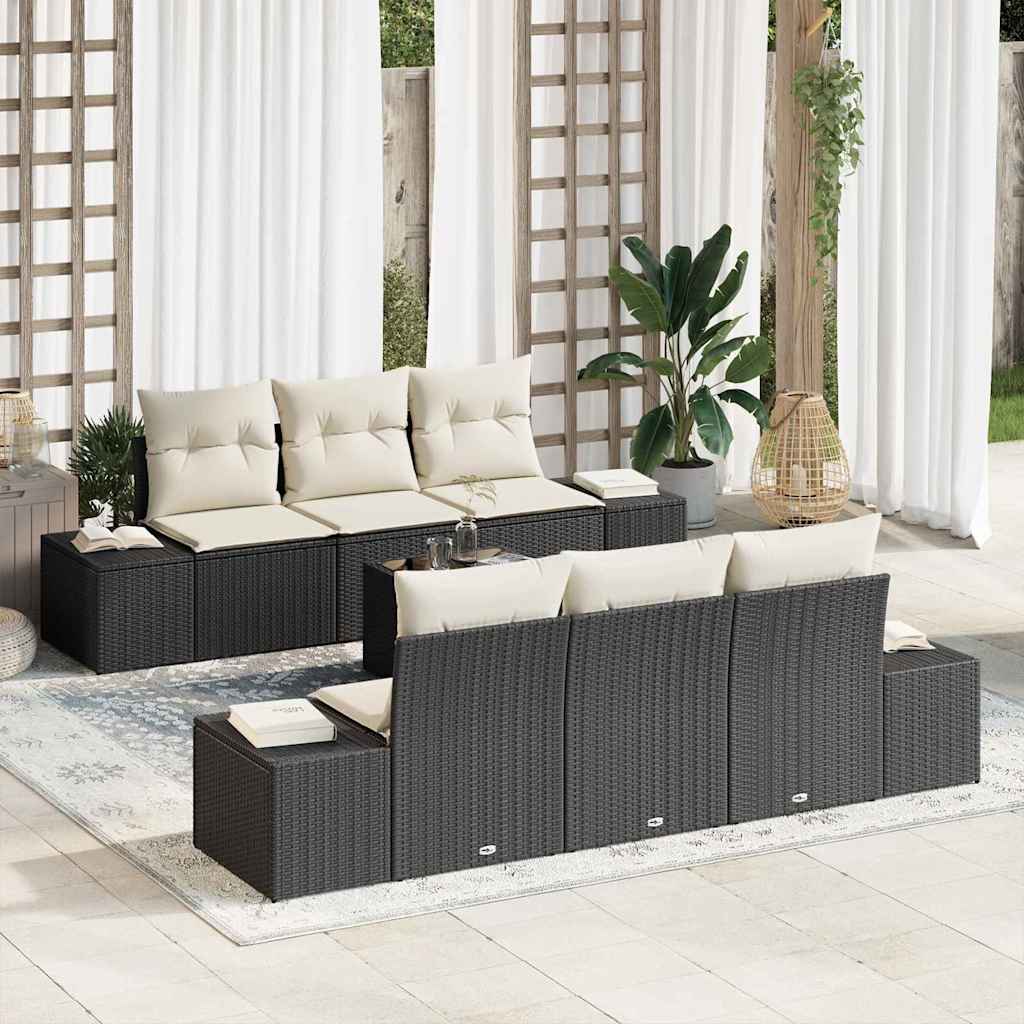 Set Divano da Giardino 7 pcs Nero e Crema 55 x 55 x 37 cm - homemem39