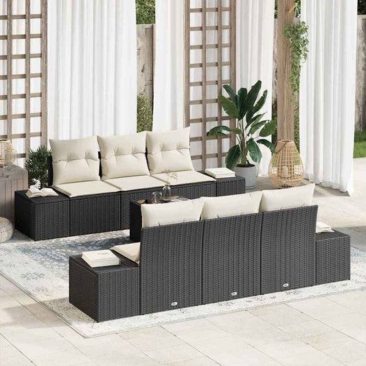 Set Divano da Giardino 7 pcs Nero e Crema 55 x 55 x 37 cm - homemem39
