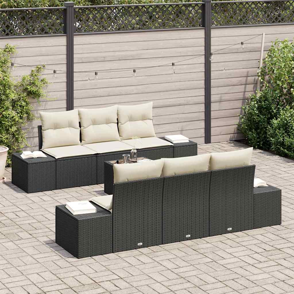 Set Divano da Giardino 7 pcs Nero e Crema 55 x 55 x 37 cm - homemem39