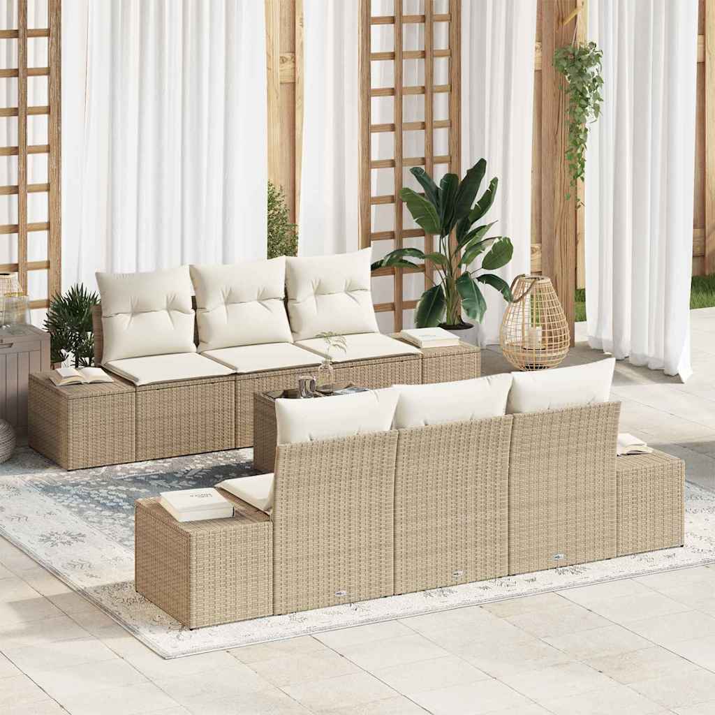 Set Divano da Giardino 7 pcs Beige e Crema 55 x 55 x 37 cm - homemem39