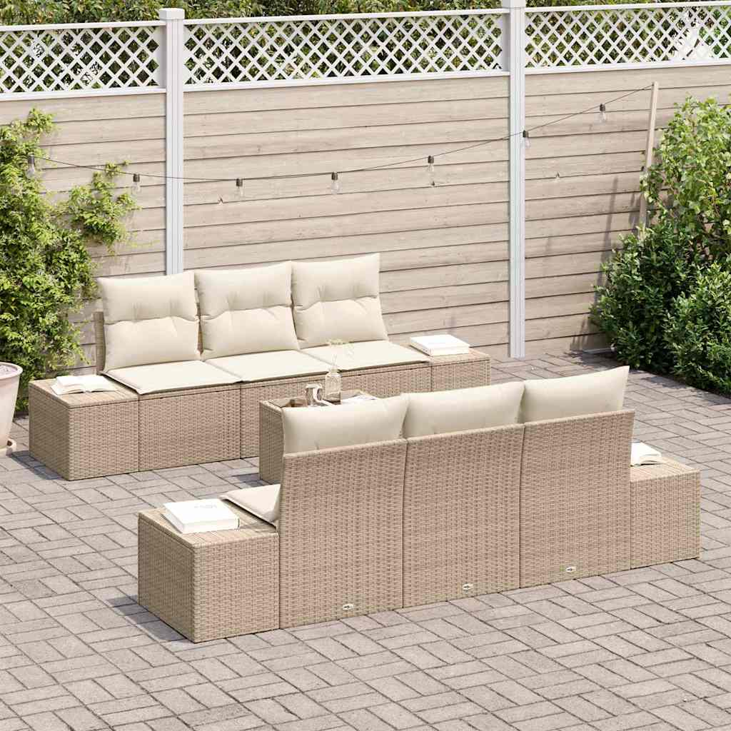 Set Divano da Giardino 7 pcs Beige e Crema 55 x 55 x 37 cm - homemem39