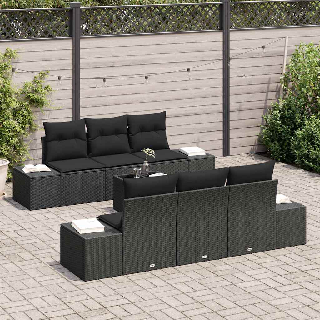Set Divano da Giardino con cuscino 7 pcs Nero 55 x 55 x 37 cm - homemem39