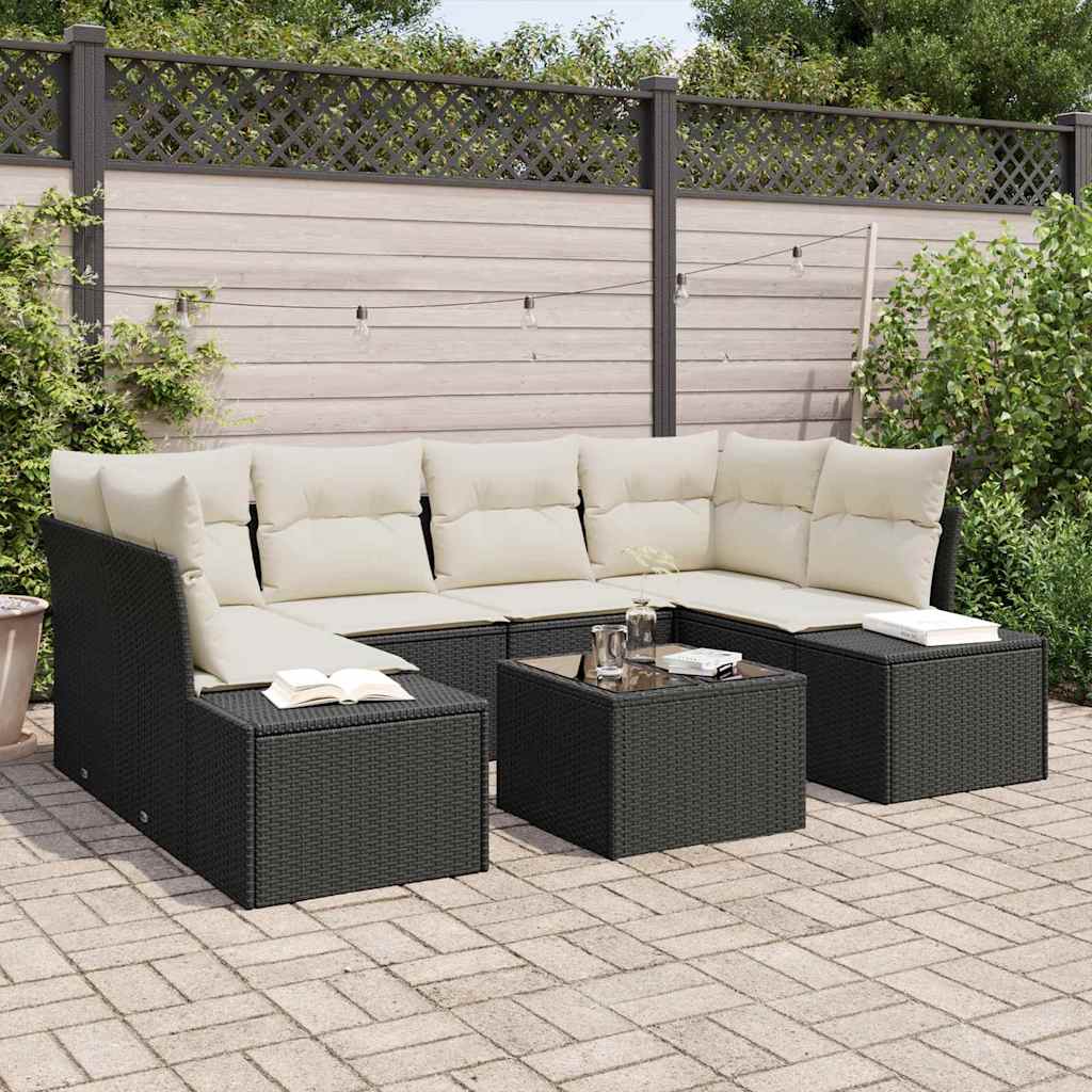Set Divano da Giardino 8 pcs Nero e Crema polyrattan | homemem39