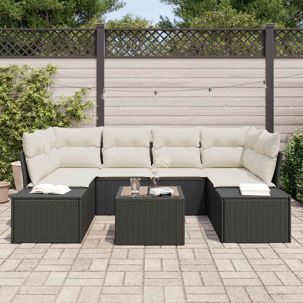 Set Divano da Giardino 7 pcs Nero e Crema 55 x 55 x 37 cm - homemem39
