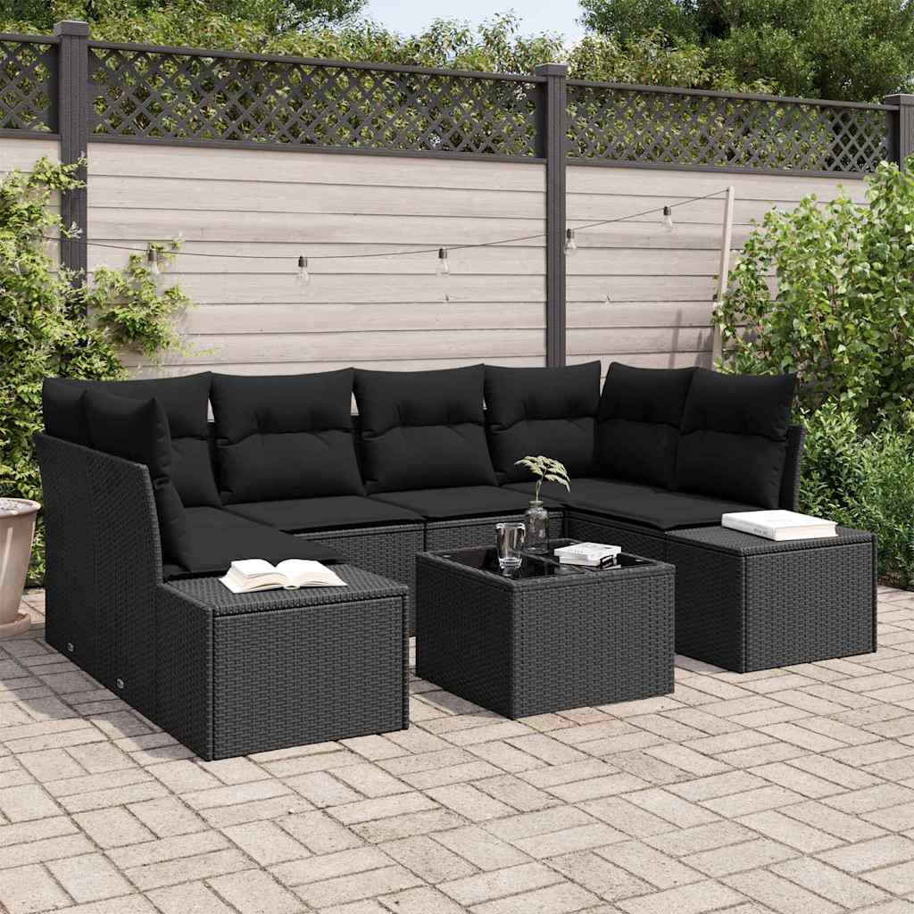 Set Divano da Giardino con cuscino 7 pcs Nero 55 x 55 x 37 cm - homemem39