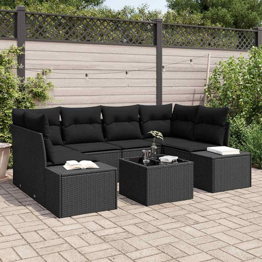 Set Divano da Giardino con cuscino 7 pcs Nero 55 x 55 x 37 cm - homemem39