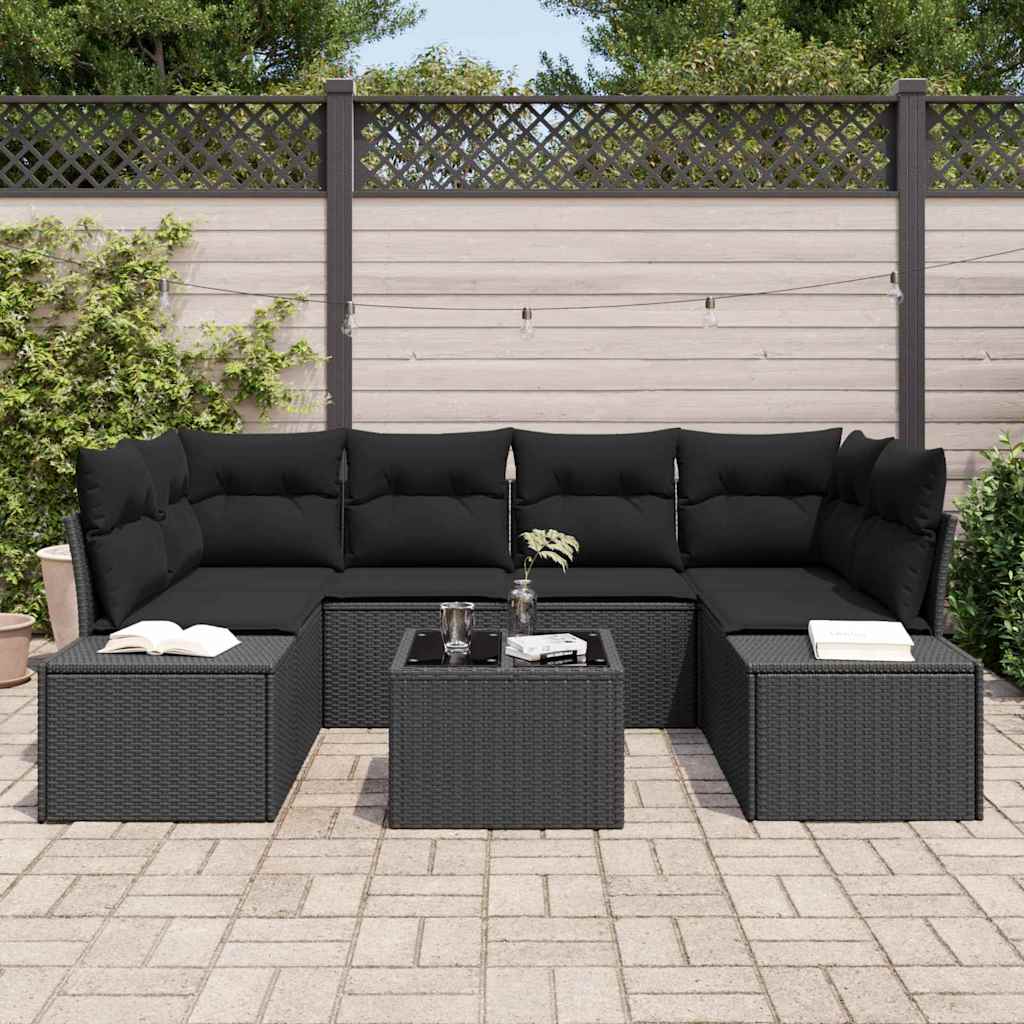 Set Divano da Giardino con cuscino 7 pcs Nero 55 x 55 x 37 cm - homemem39