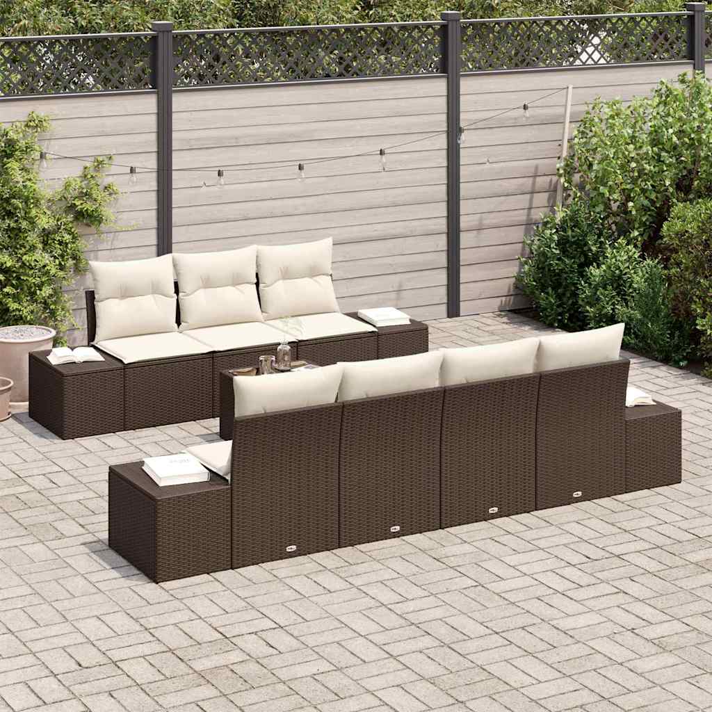 Set Divano da Giardino 8 pcs Marrone e Crema 55 x 55 x 37 cm - homemem39