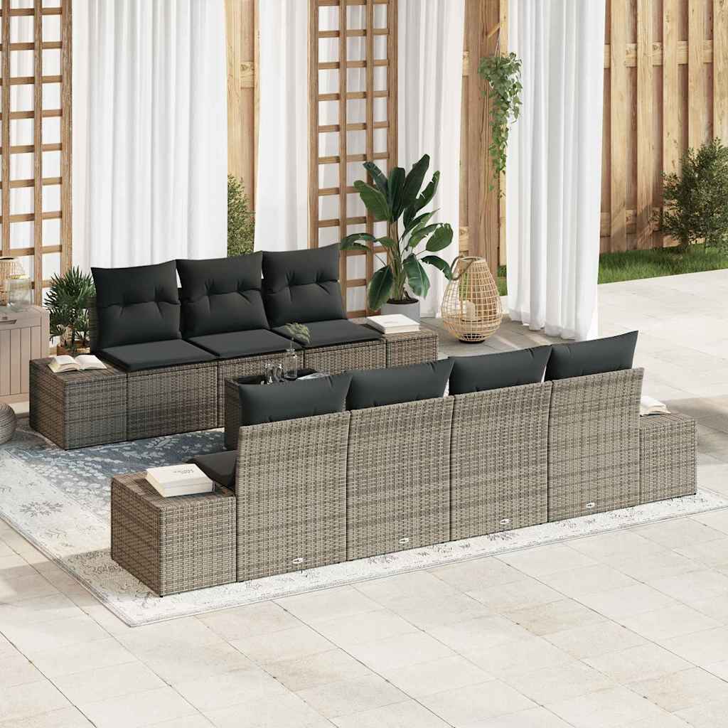 Set Divano da Giardino con cuscino 8 pcs Grigio 55 x 55 x 37 cm - homemem39