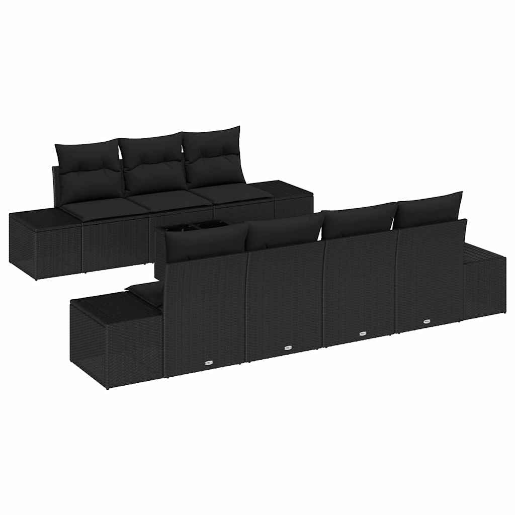Set Divano da Giardino con cuscino 8 pcs Nero 55 x 55 x 37 cm - homemem39