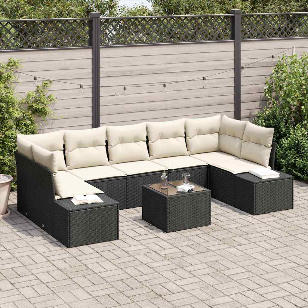 Set Divano da Giardino 8 pcs Nero e Crema 55 x 55 x 37 cm - homemem39