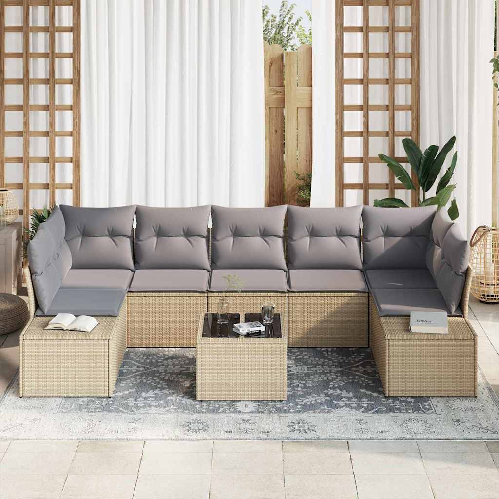 Set Divano da Giardino 8 pcs Beige e grigio 55 x 55 x 37 cm - homemem39