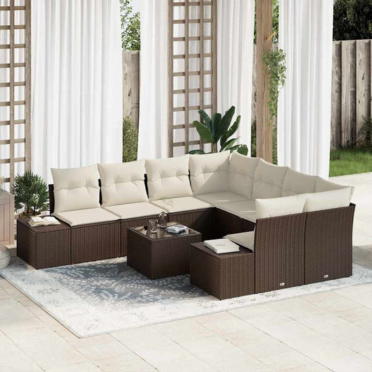 Set Divano da Giardino 9 pcs Marrone e Crema 55 x 55 x 37 cm - homemem39