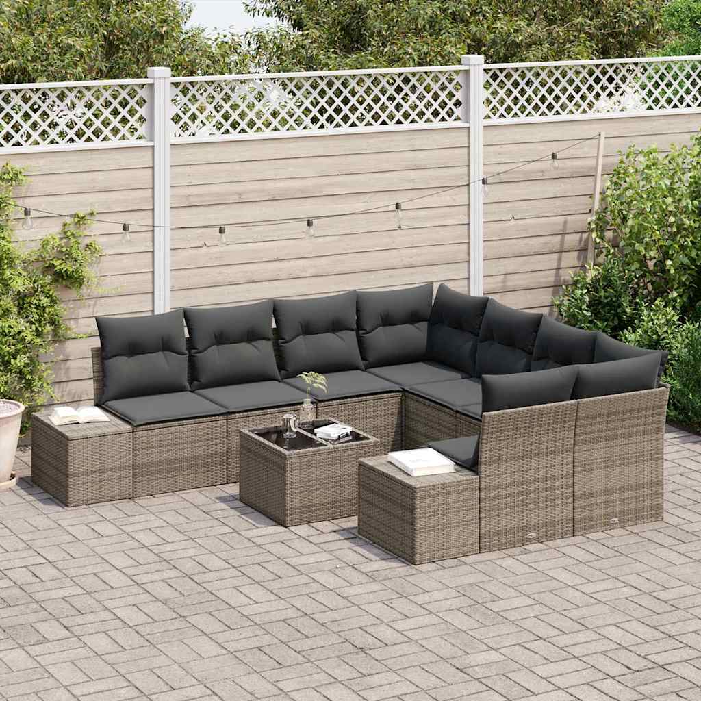 Set Divano da Giardino con cuscino 9 pcs Grigio 55 x 55 x 37 cm - homemem39