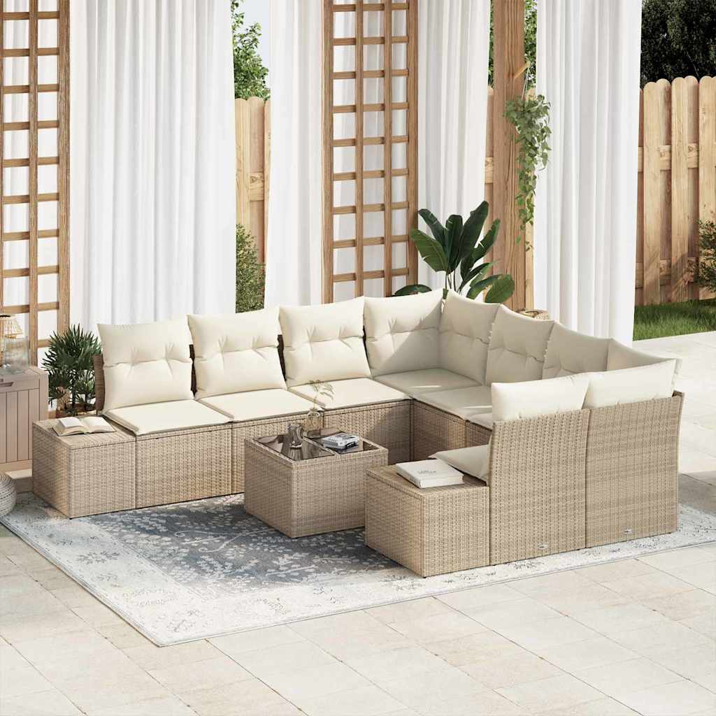 Set Divano da Giardino 9 pcs Beige e Crema 55 x 55 x 37 cm - homemem39
