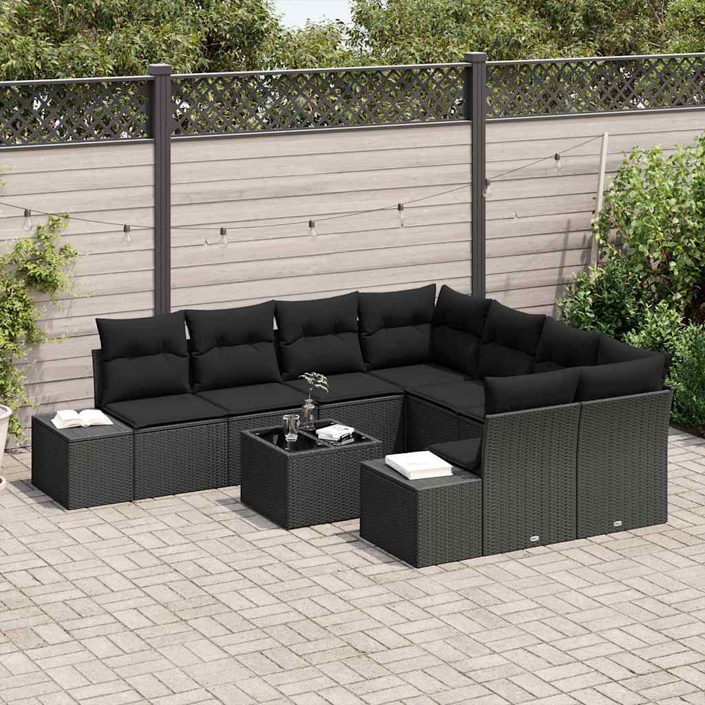 Set Divano da Giardino con cuscino 9 pcs Nero 55 x 55 x 37 cm - homemem39