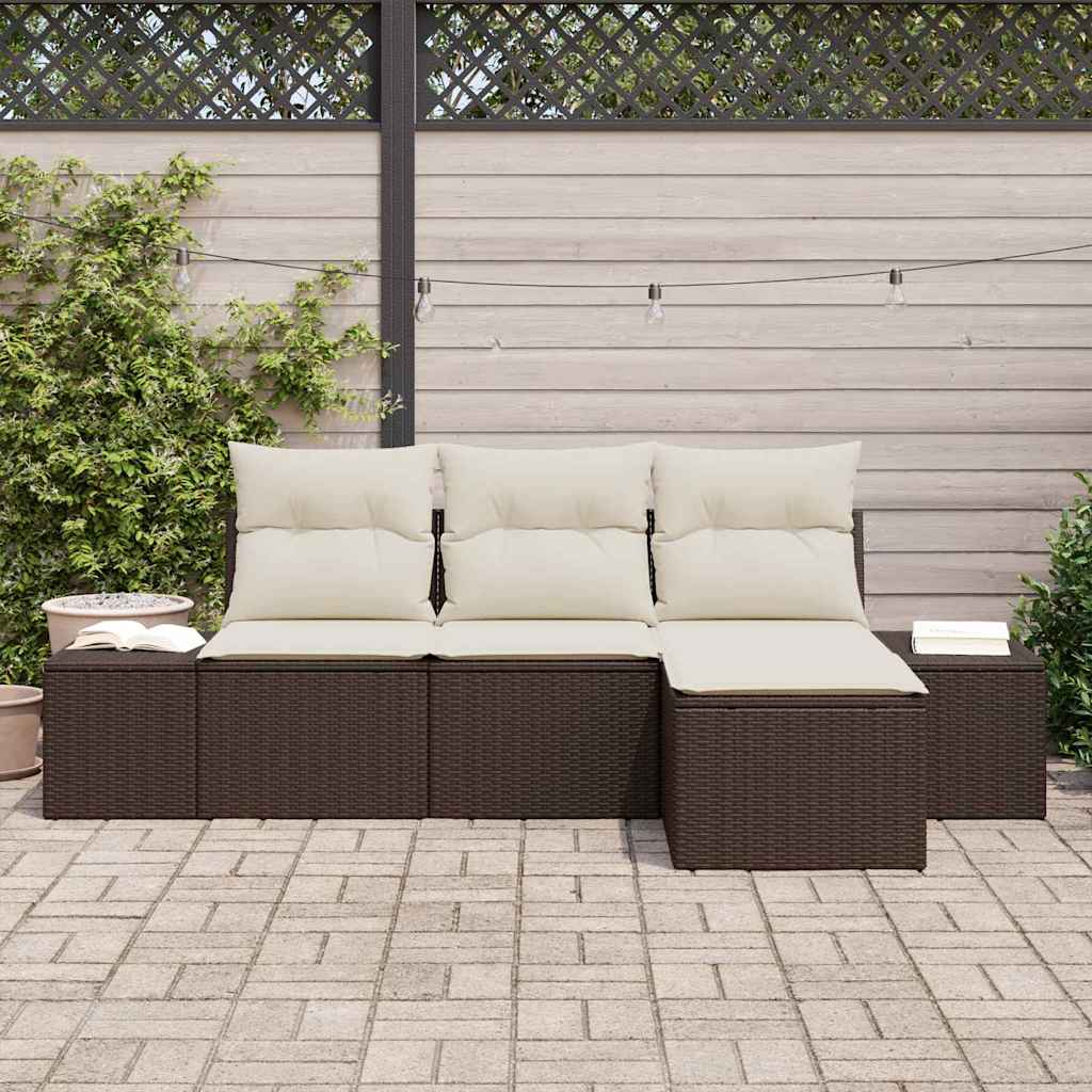 Set Divano da Giardino con cuscino 4 pcs Marrone e Crema - homemem39