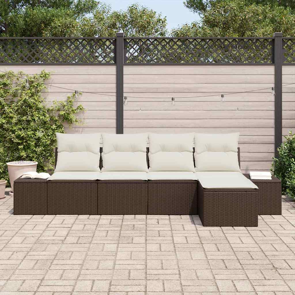 Set Divano da Giardino con cuscino 5 pcs Marrone e Crema - homemem39