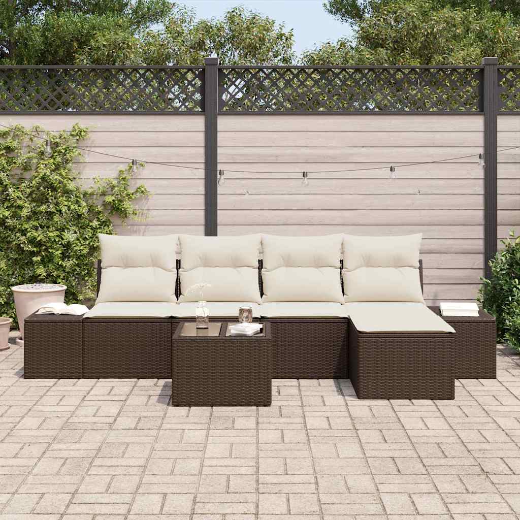 Set Divano da Giardino con cuscino 6 pcs Marrone e Crema - homemem39