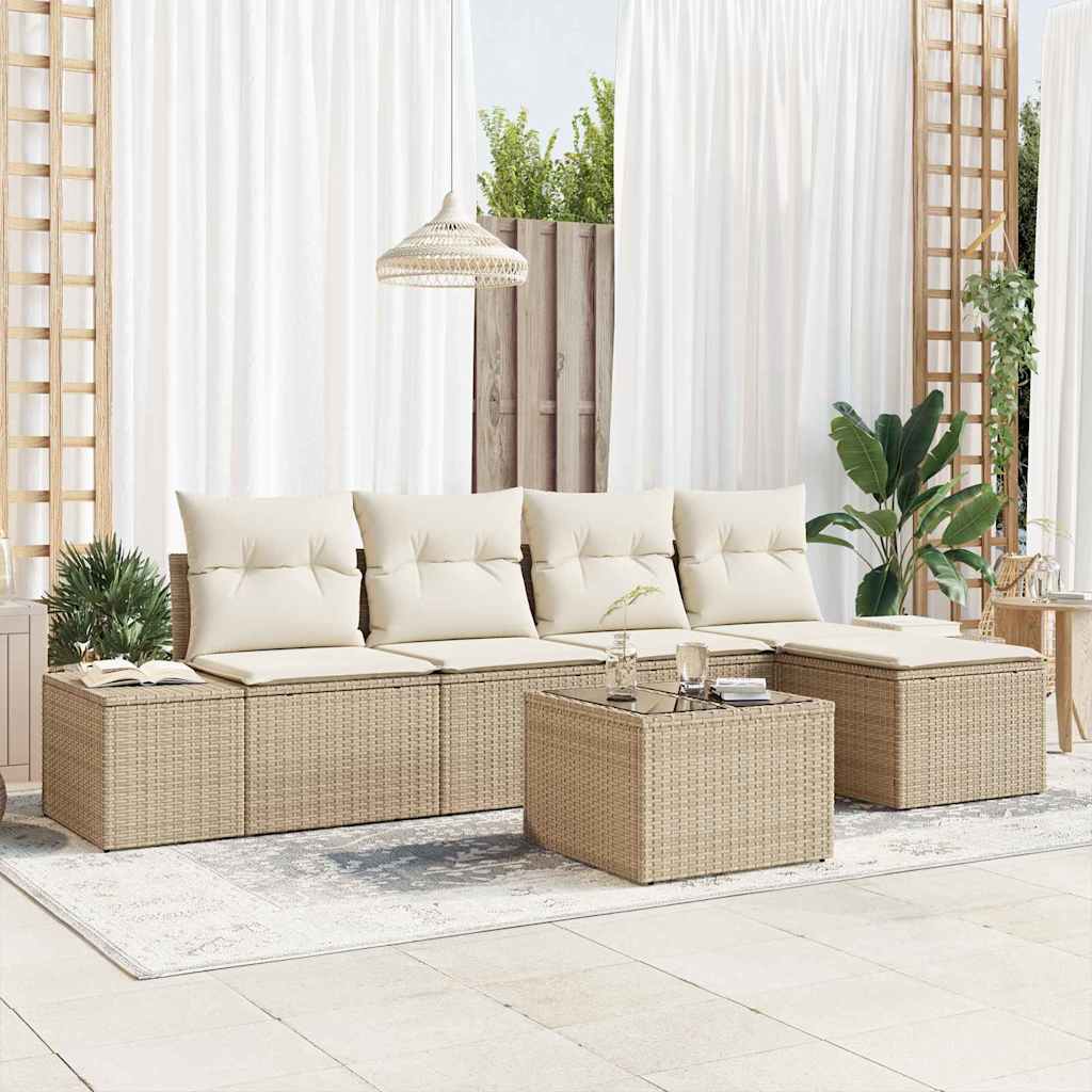 Set Divano da Giardino con cuscino 6 pcs Beige e Crema - homemem39