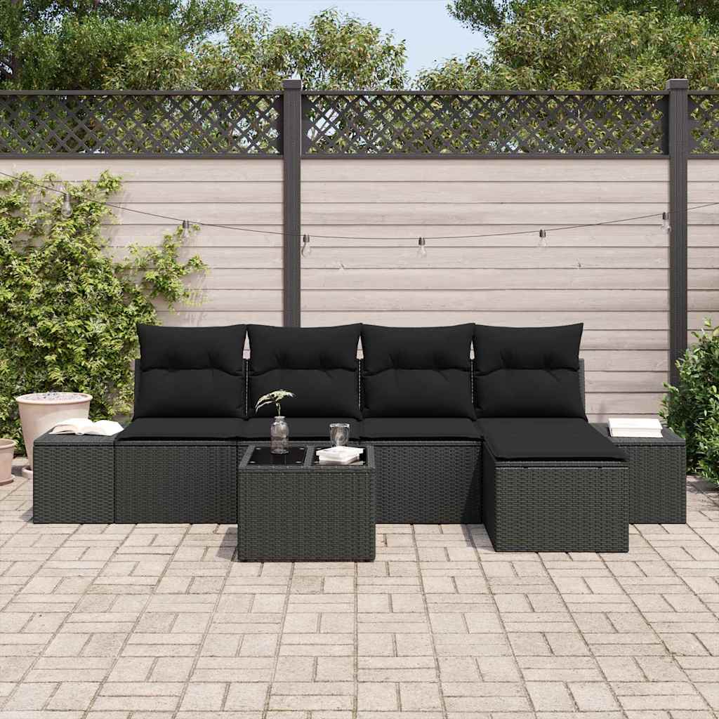 Set Divano da Giardino con cuscino con archiviazione 6 pcs Nero - homemem39