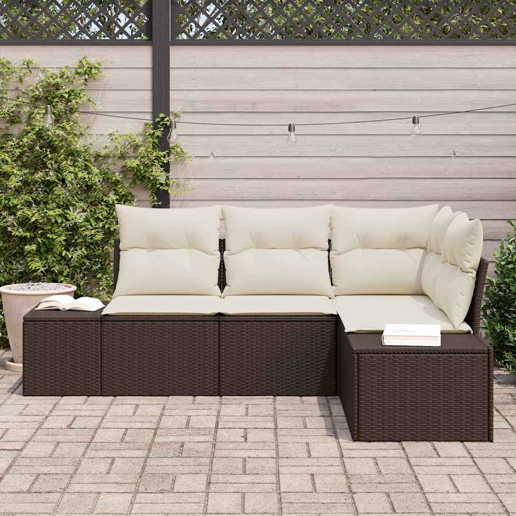 Set Divano da Giardino con cuscino 4 pcs Marrone e Crema - homemem39