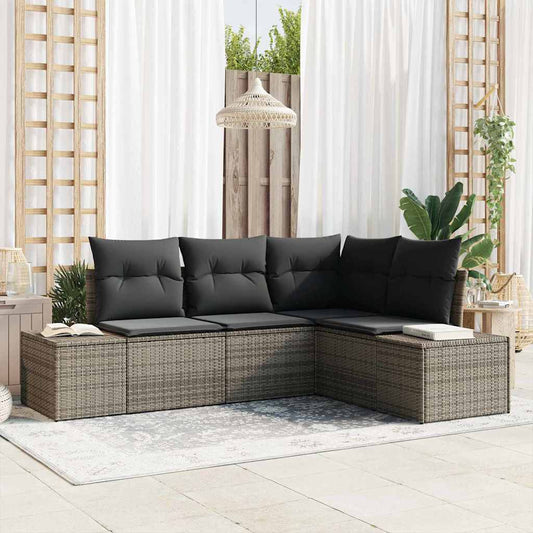 Set Divano da Giardino 4 pcs Grigio polyrattan