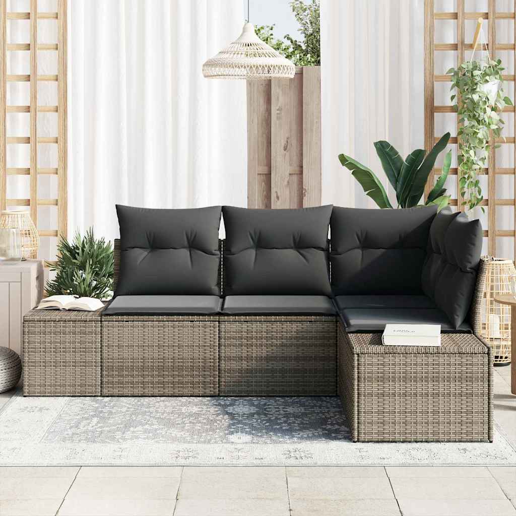 Set Divano da Giardino 4 pcs Grigio polyrattan
