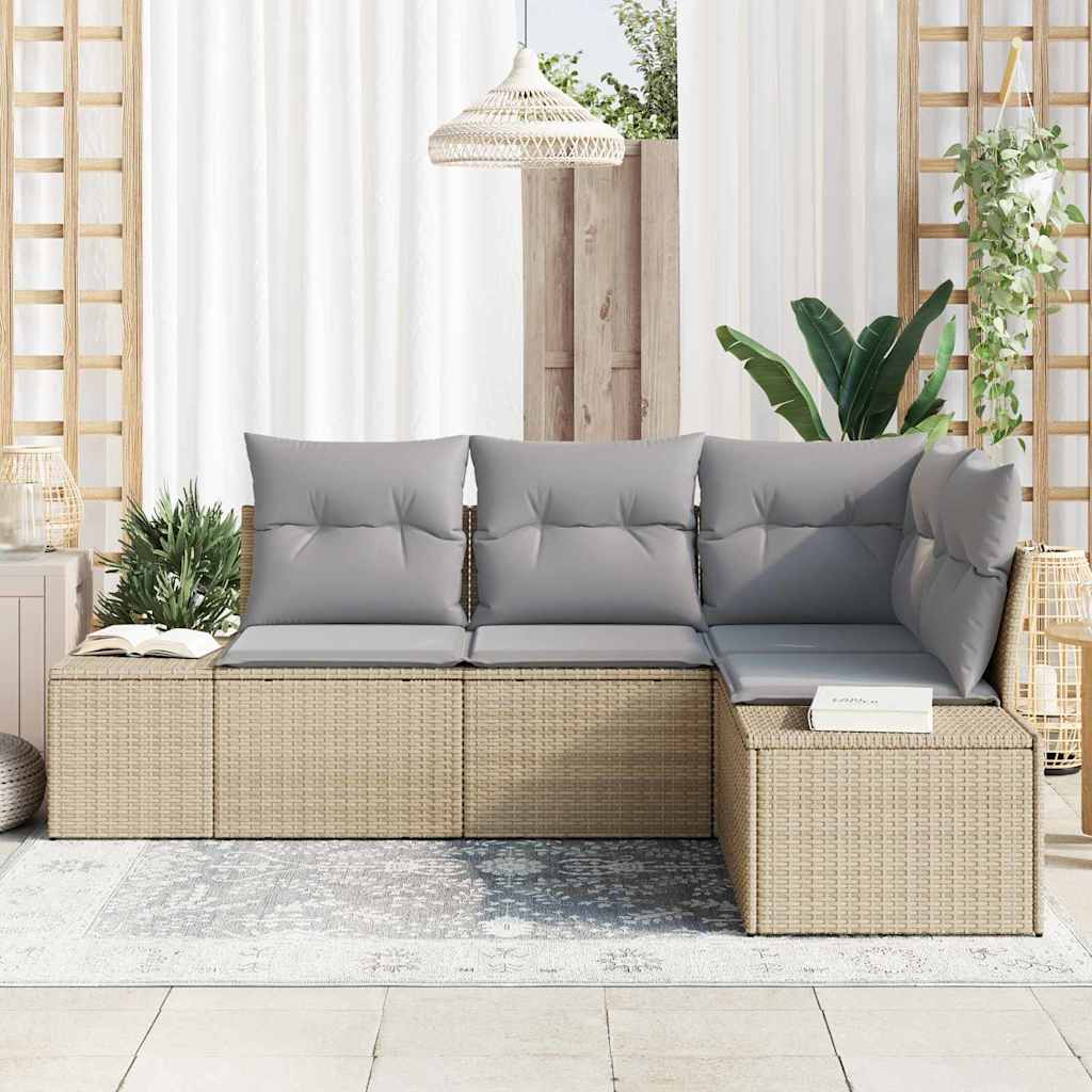 Set Divano da Giardino 4 pcs Beige e Grigio Chiaro polyrattan