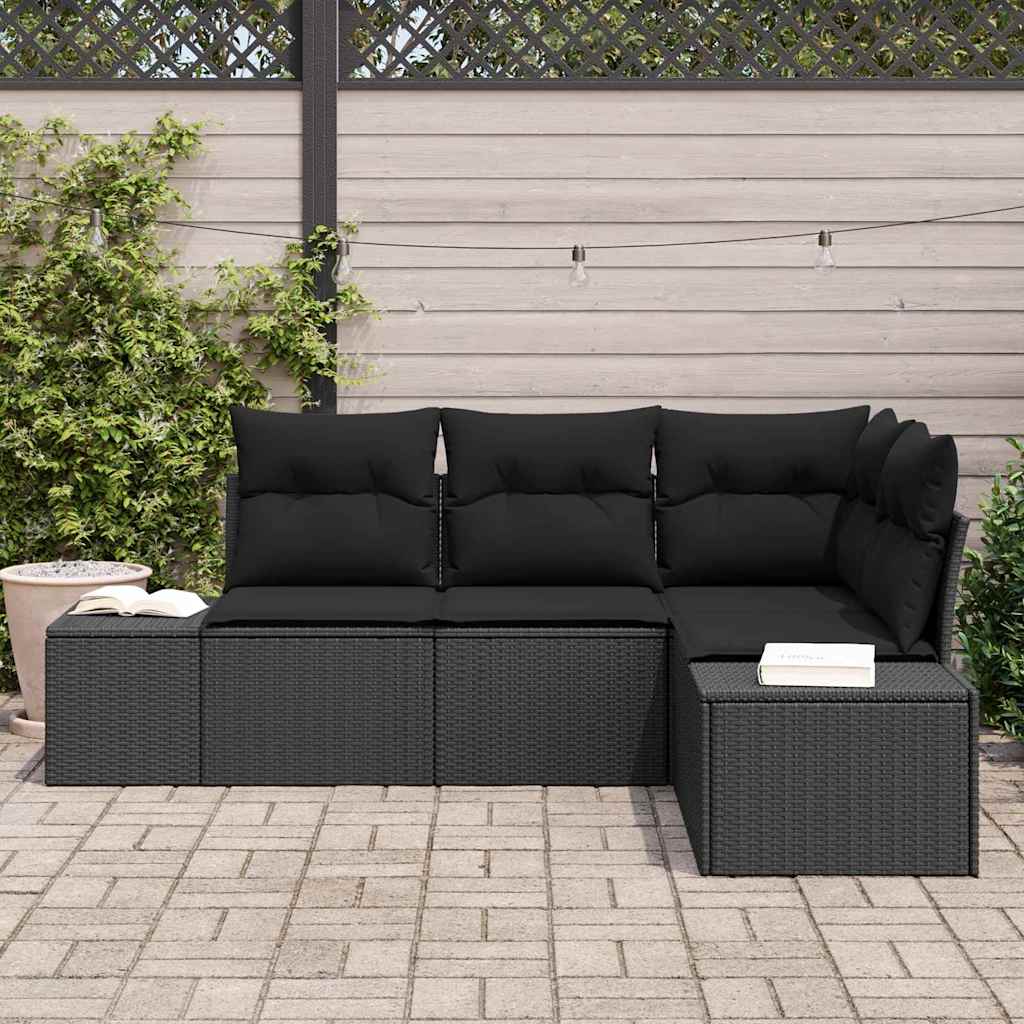 Set Divano da Giardino con archiviazione 4 pcs Nero polyrattan | homemem39